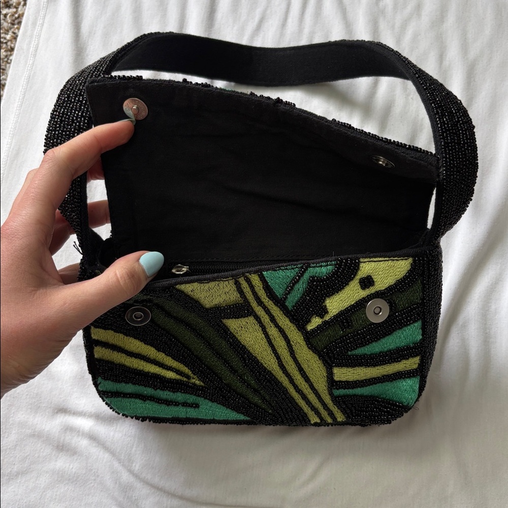 Beaded Black Green Multicolor Shoulder Bag Purse - Picture 4 of 4